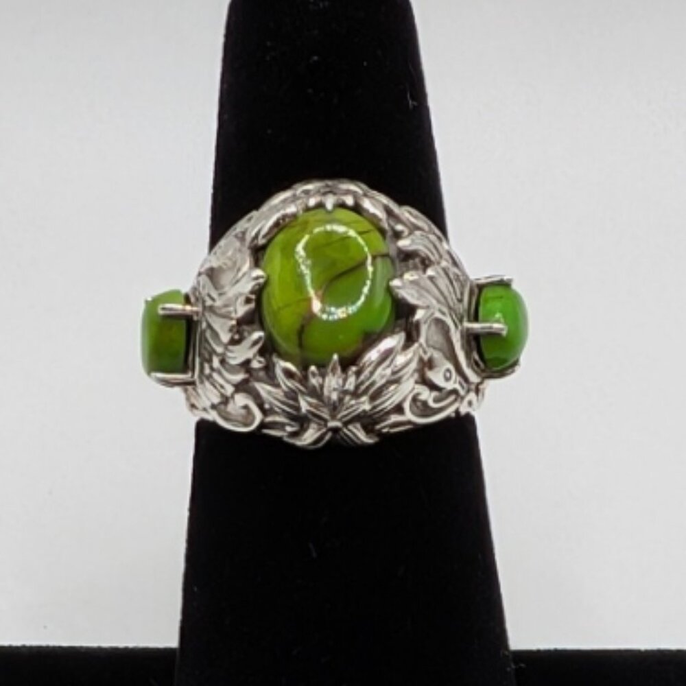Sterling Silver and Green Copper Turquoise Ring, Size 5-3/4